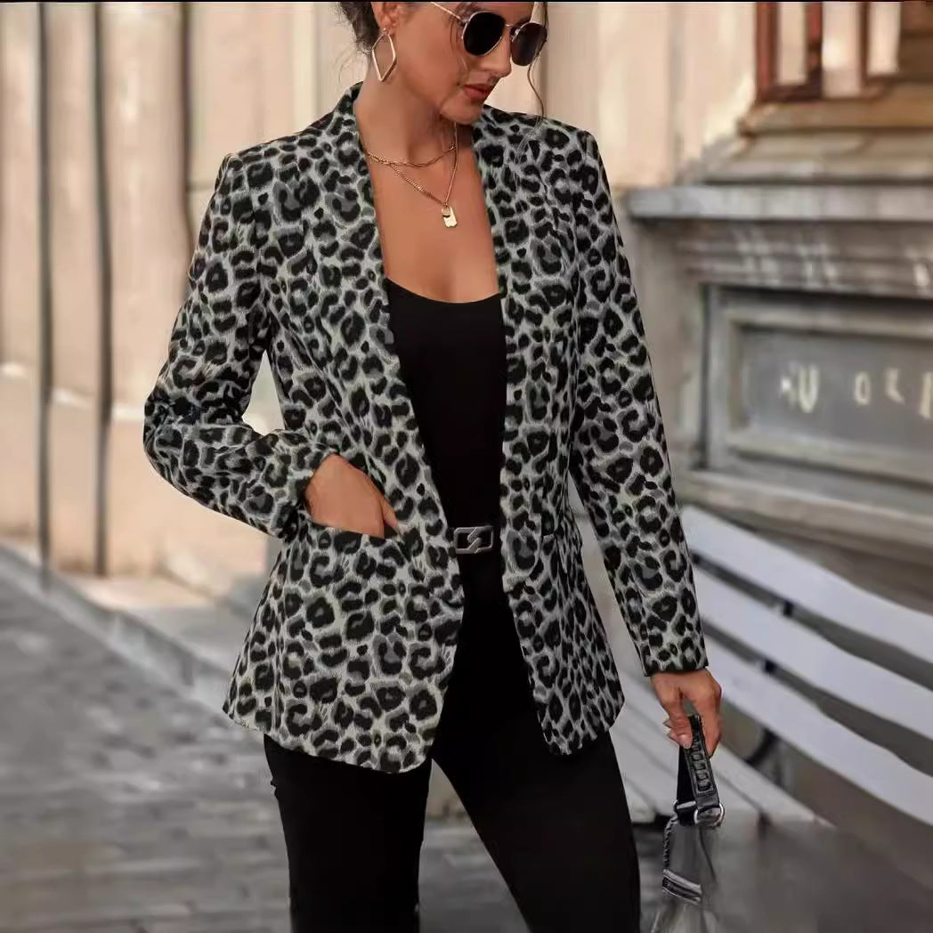 Women's Fashionable Blazer In Leopard Design with Slim Fit Lune London