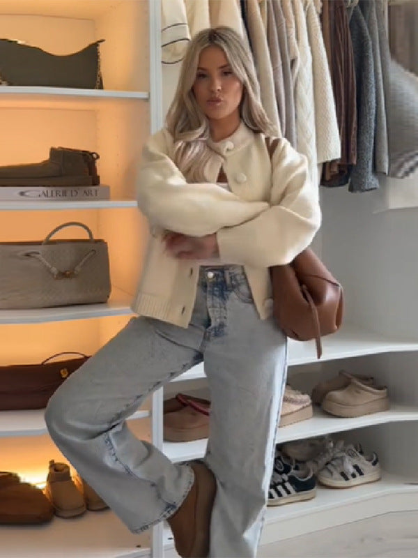 Oversized knit jacket for women with button details Lune London