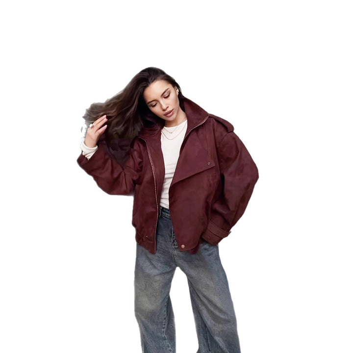 Ladies oversized jacket with high collar and asymmetrical cut Lune London