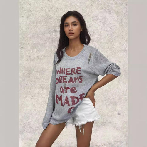 Oversized sweater for women with creative inscriptions and refined details Lune London