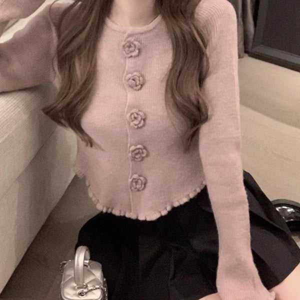 Elegant ladies cardigan with floral button details Lune London