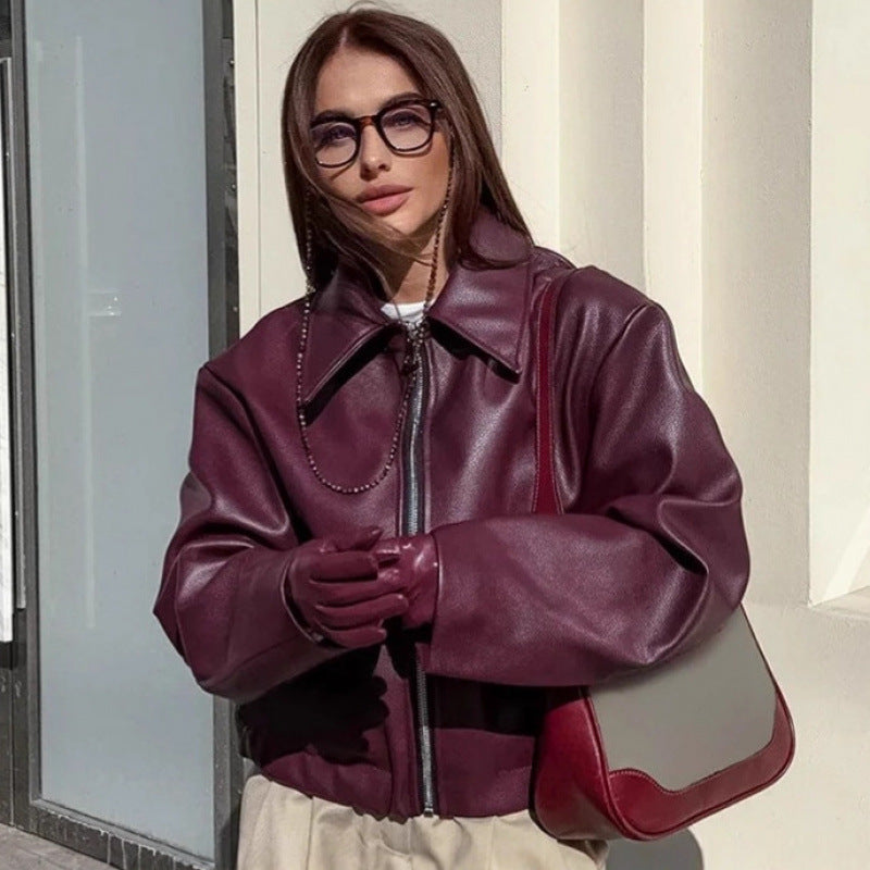 Synthetic leather jacket for women with understated elegance and practical pockets Lune London