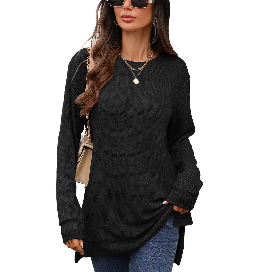 Long sleeve shirt for women with textured pattern and side slits Lune London