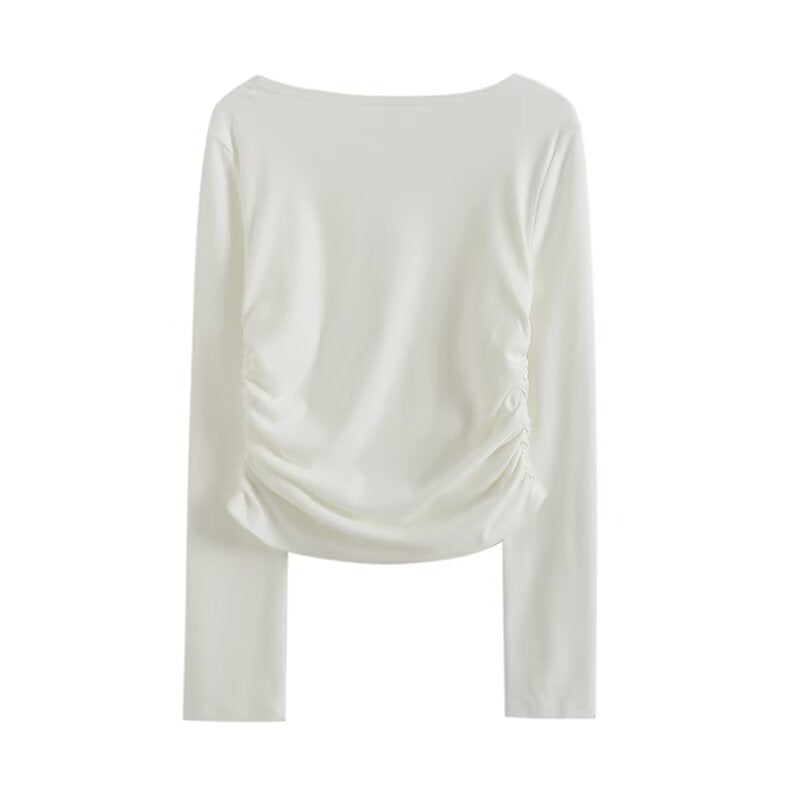 Long sleeve blouse for women with elegant gathers and bateau neckline Lune London