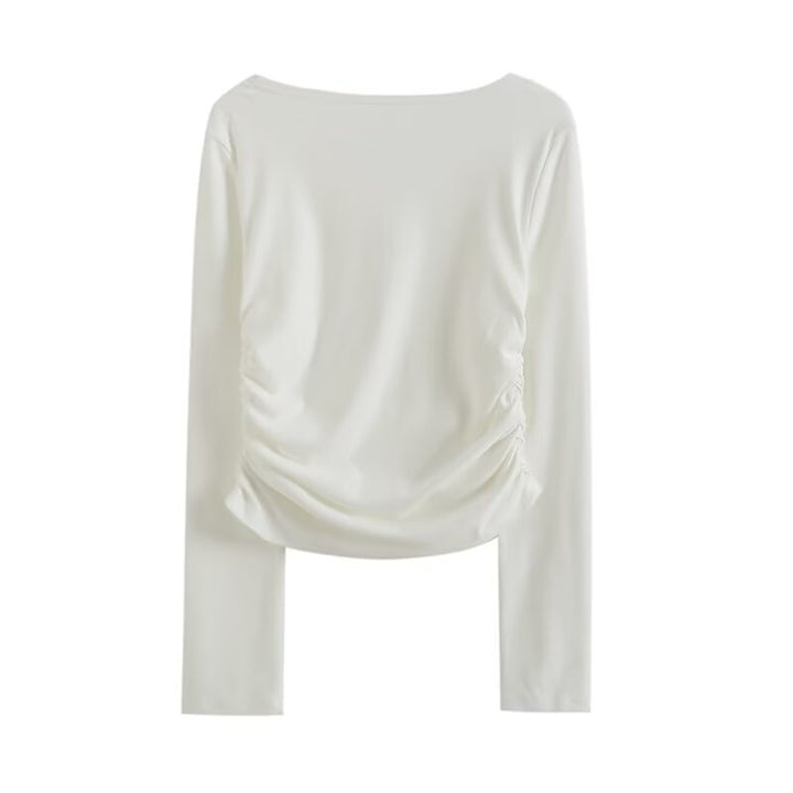 Long sleeve blouse for women with elegant gathers and bateau neckline Lune London