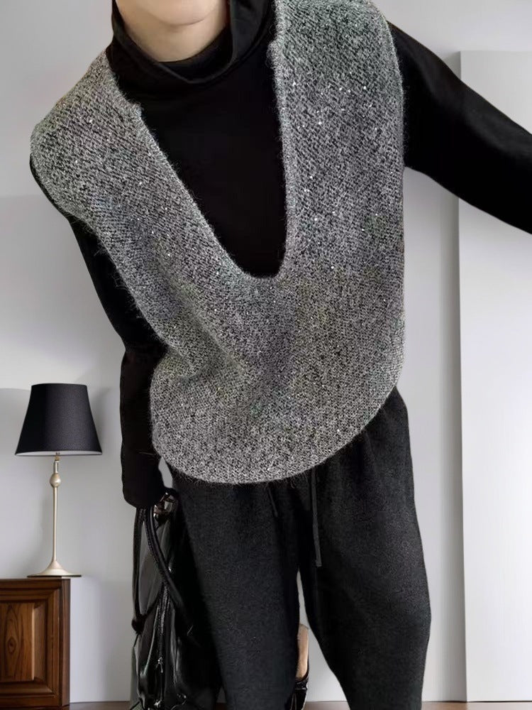 Gilet tricoté à la mode pour femmes avec décolleté en V profond et coupe créative Chic & Stil