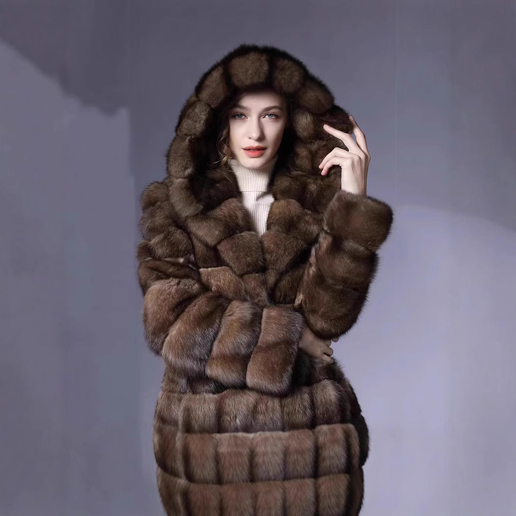 Luxury hooded coat for women in high-quality faux fur Lune London