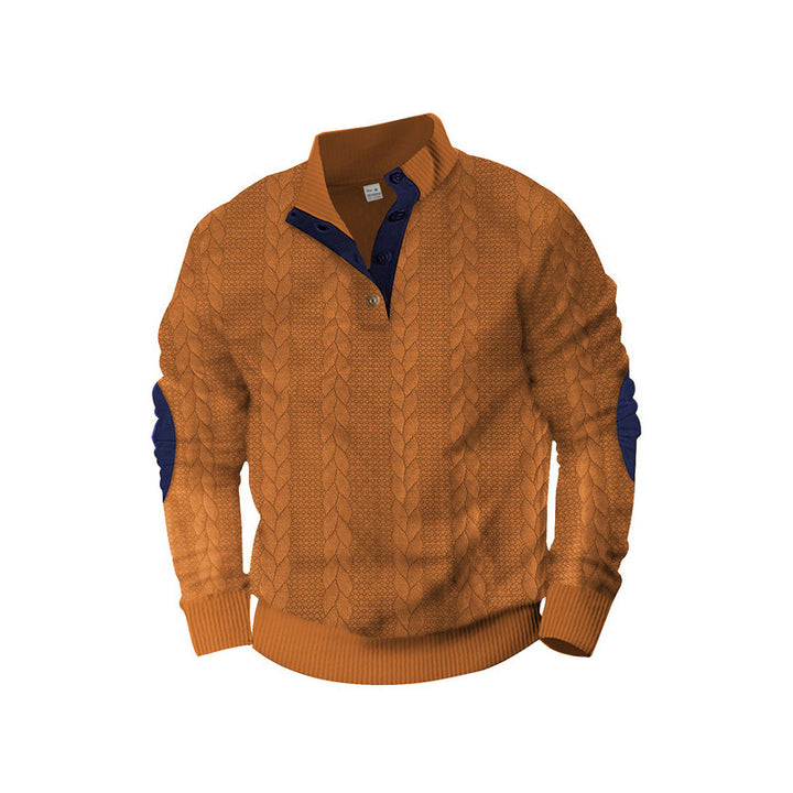 Modern knit sweater for men with high collar and contrasting accents Lune London