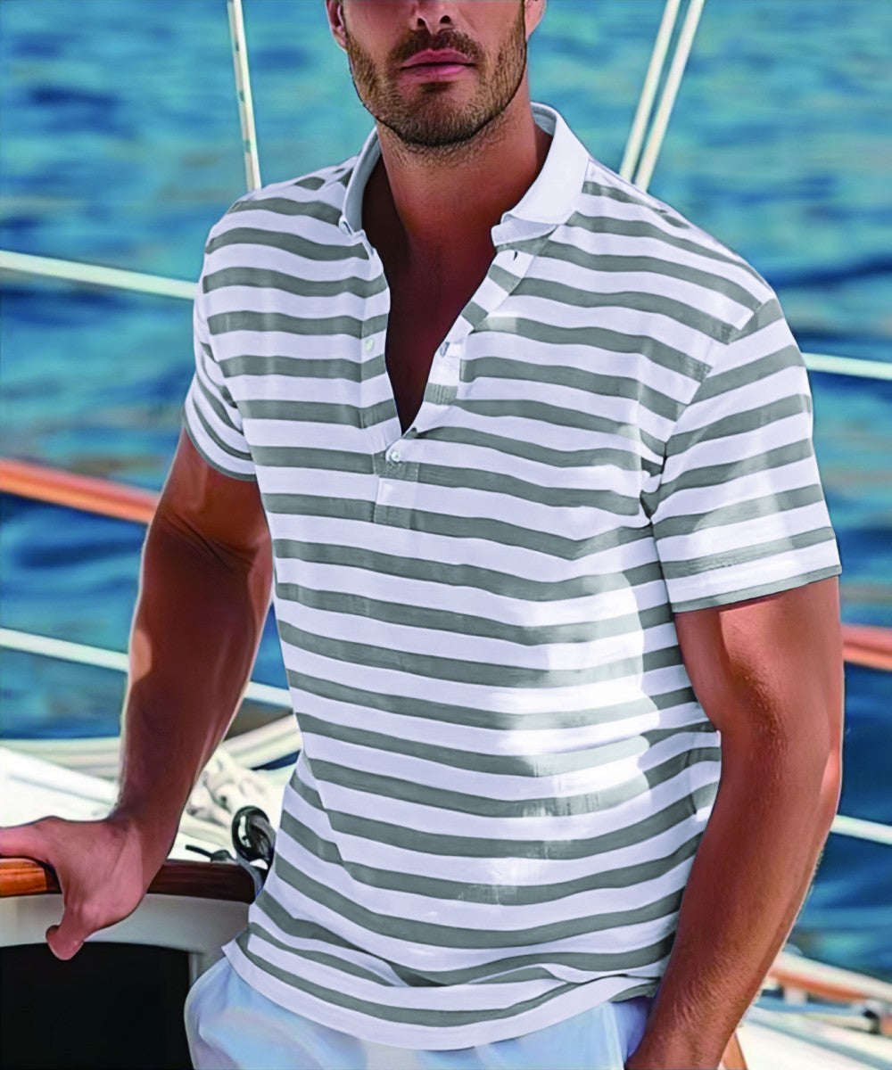 Men's polo shirt with modern nautical stripes and short stand-up collar Lune London