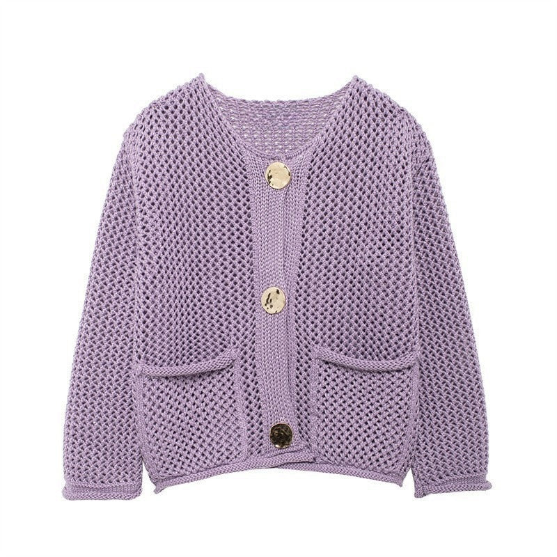 Women's knit jacket with open mesh structure and comfortable pockets Lune London