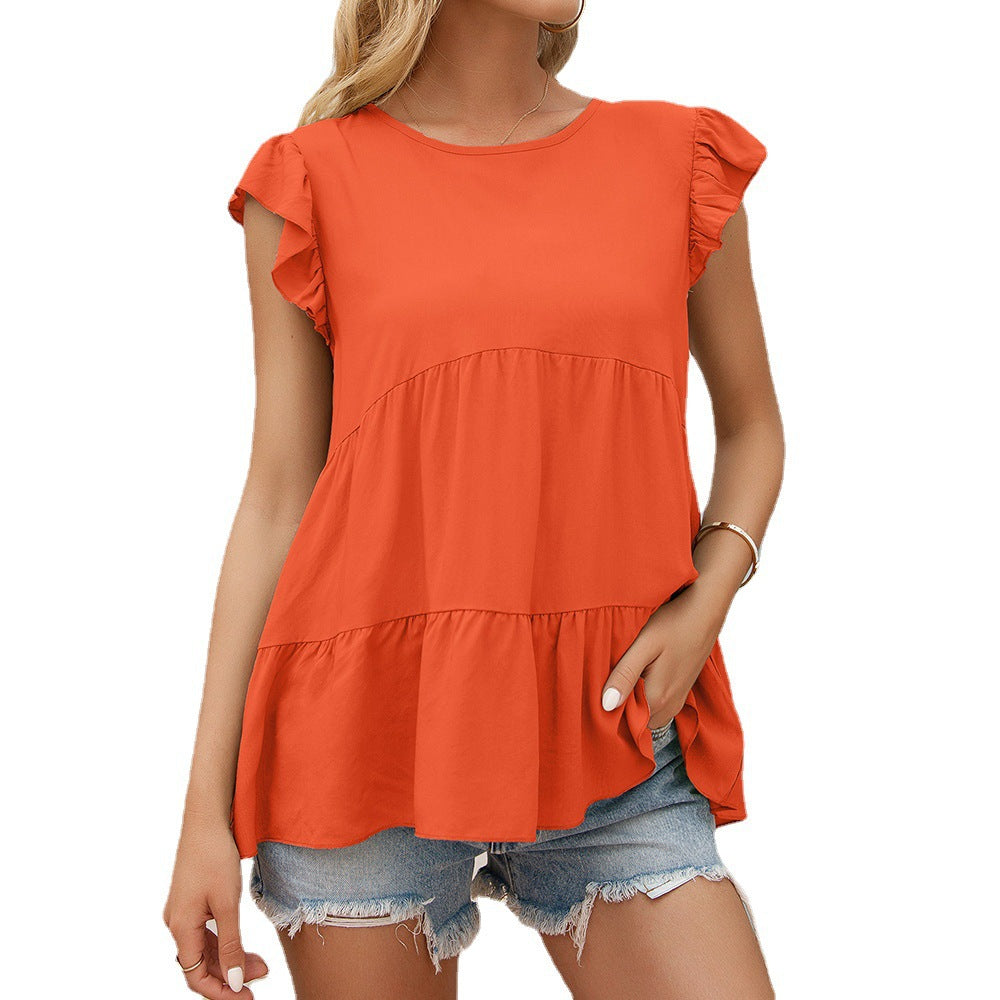 Fluid t-shirt for women with ruffle details and flared hem Lune London