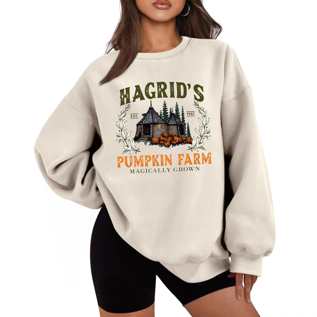 Sweat-shirt femme avec col rond confortable et motif citrouille d'automne Chic & Stil