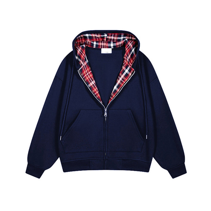 Casual hoodie for women with plaid lining and full zip Lune London