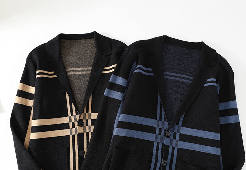 Fashion knit jacket for men with a unique plaid pattern Lune London