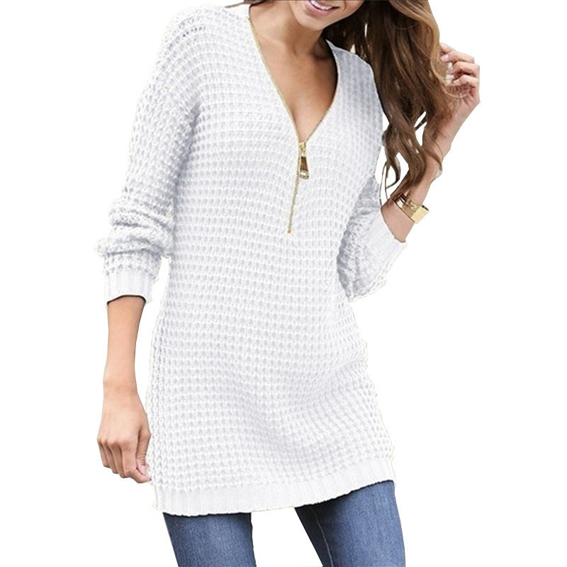 Ladies long sleeve sweater with zipper and waffle structure Lune London