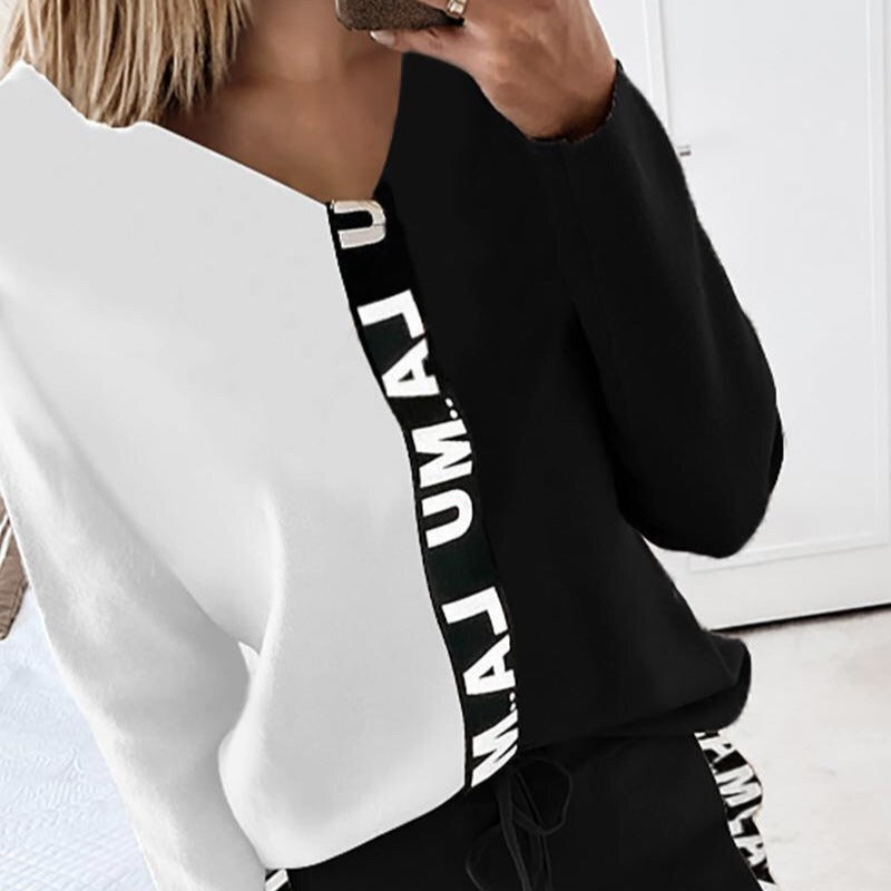 Ensemble de survêtement pour femmes avec un design moderne en blocs de couleurs et une taille élastique Chic & Stil