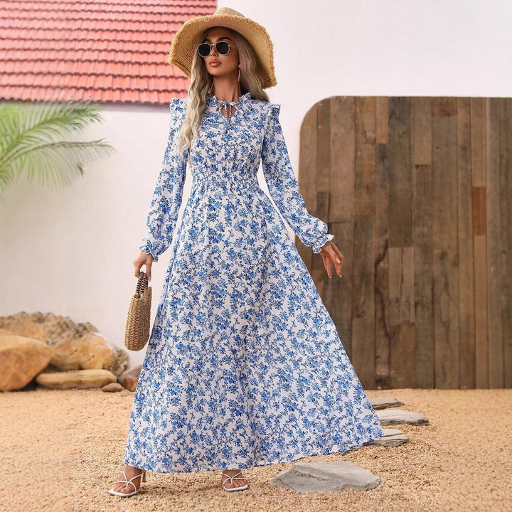 Maxi dress for women with a flattering cut and floral details Lune London