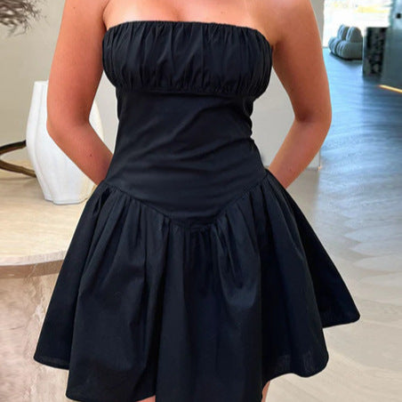 Strapless mini dress for women with voluminous skirt and elastic bustier Lune London