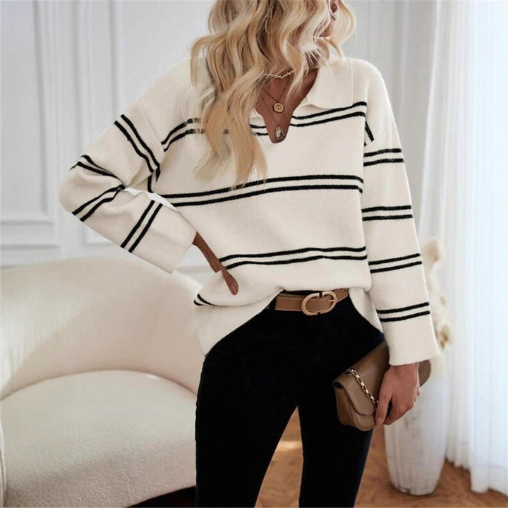 Casual women's sweater with polo collar and striped design Lune London