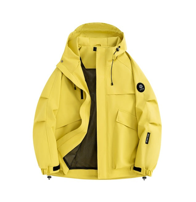 Functional waterproof jacket for men with adjustable hood and numerous pockets Lune London