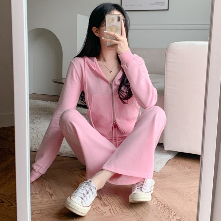 Ensemble de sweat à capuche court pour femme et pantalon de jogging à jambes larges Chic & Stil