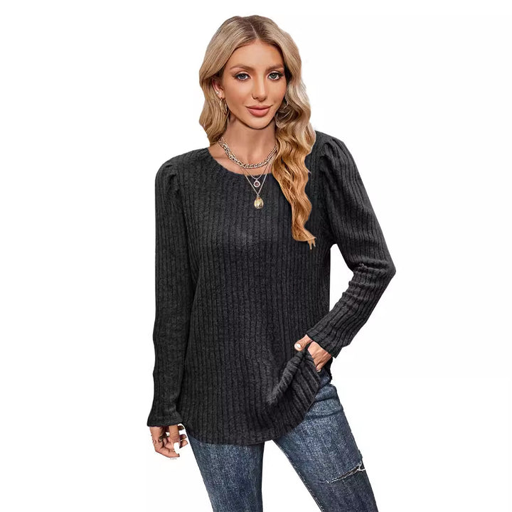 Knit sweater for women with puffed sleeves and fine rib pattern Lune London
