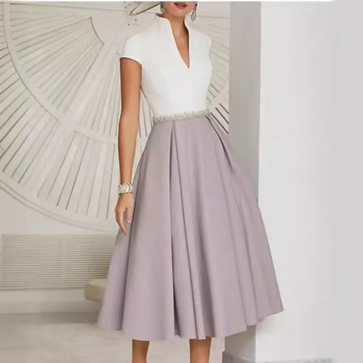 Lune London | White Color Block V Neck Flared Summer Dress