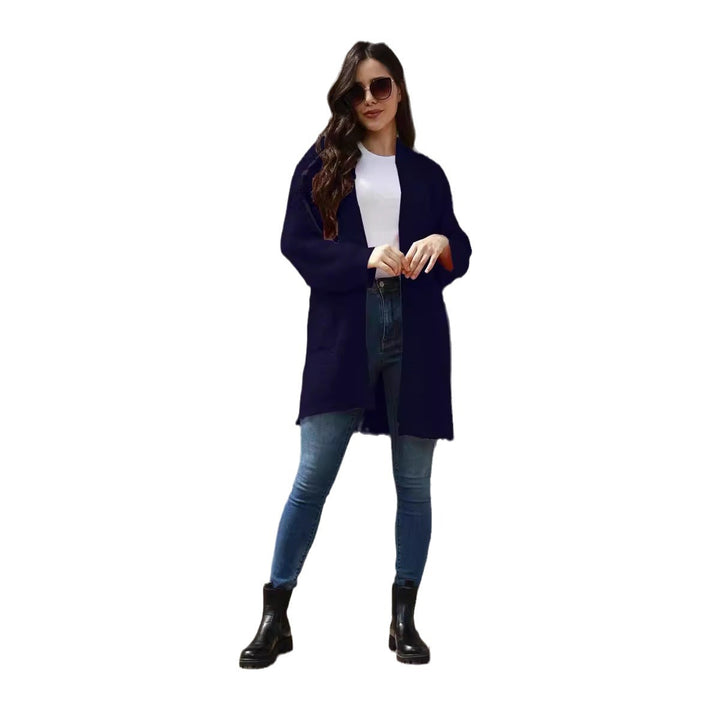 Casual knitted coat for women with open front panels and deep pockets Lune Londonl