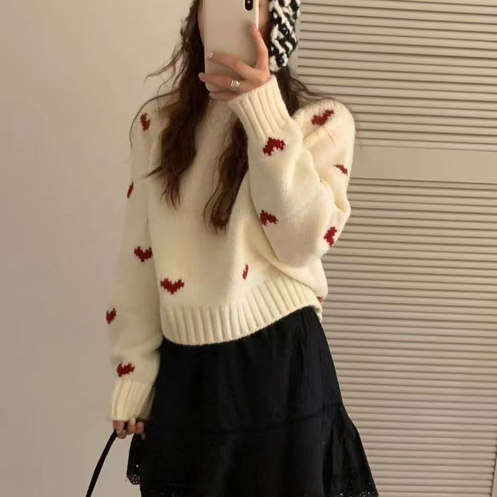 Women knitted sweater with heart pattern and wide band Lune London