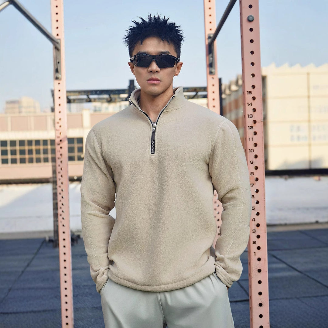 Men's fleece sweater with modern high collar and attractive zip closure details Lune London