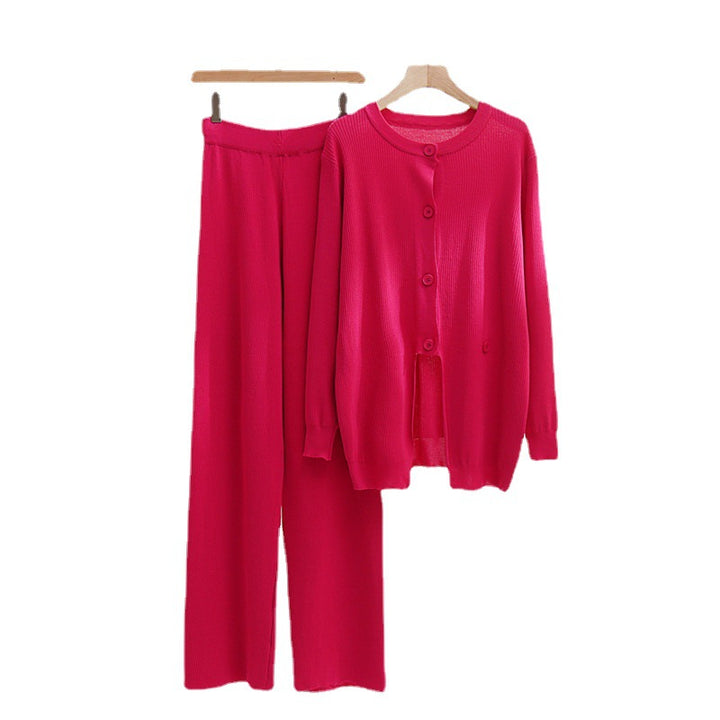 Knit loungewear set for women with a fine ribbed pattern and notable button details Lune London