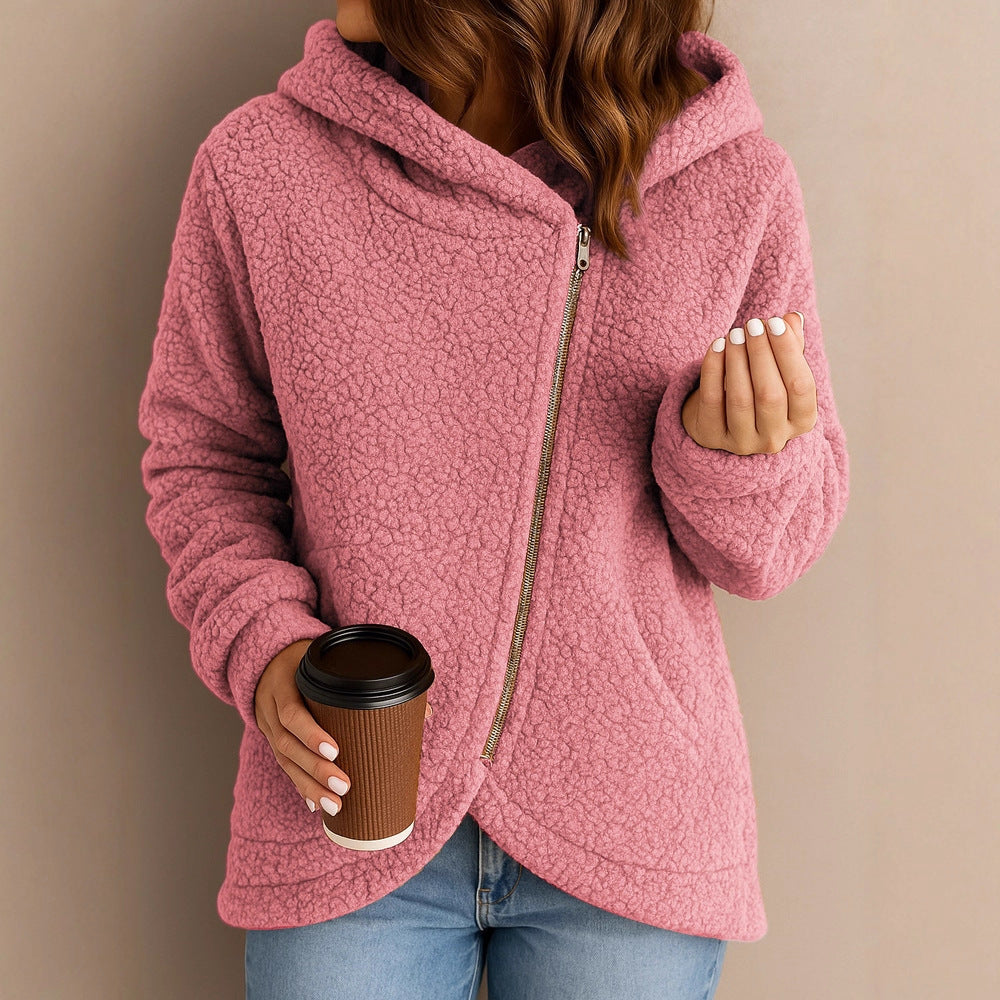 Ladies cozy fleece jacket with asymmetrical zipper Lune London