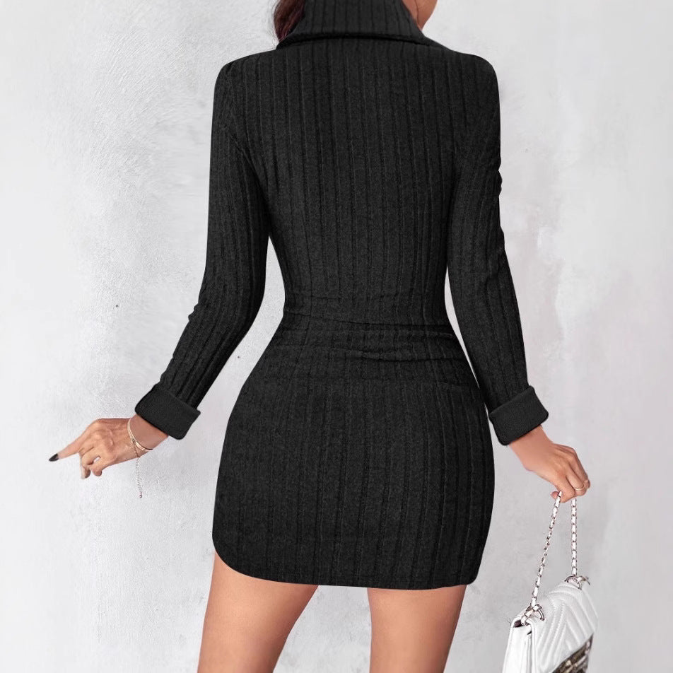 Wrap neckline knitted dress for women with elegant buttons Lune London