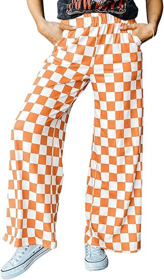 Women's Checkered Palazzo Pants with Elastic Waistband and Practical Side Pockets Chic und Stil