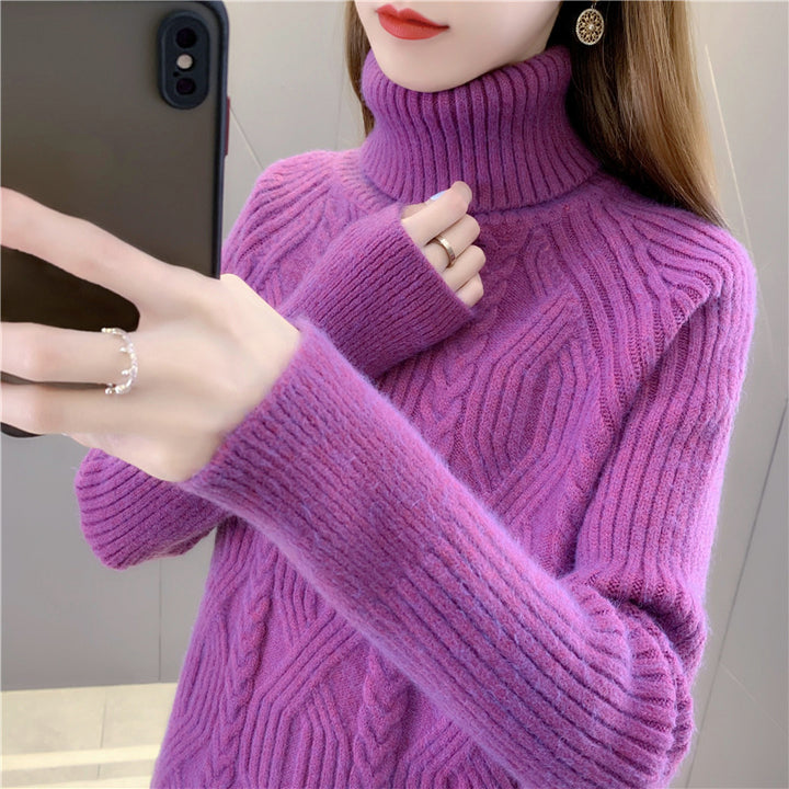 Knitted sweater for women with high collar and beautiful cable pattern Lune London