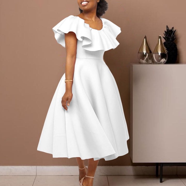 Maxi dress for women with a voluminous collar and a fluid skirt Lune London