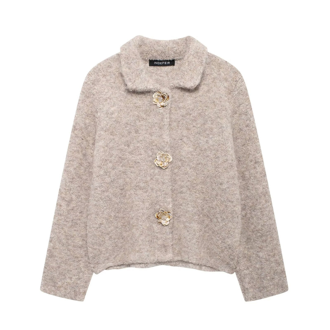 Elegant wool jacket for women with decorative flower buttons Lune London