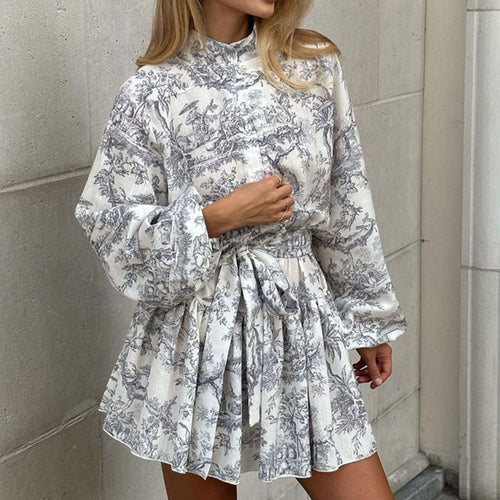 Puff sleeve shirt dress for ladies with ruffle details and a fitted belt Lune London