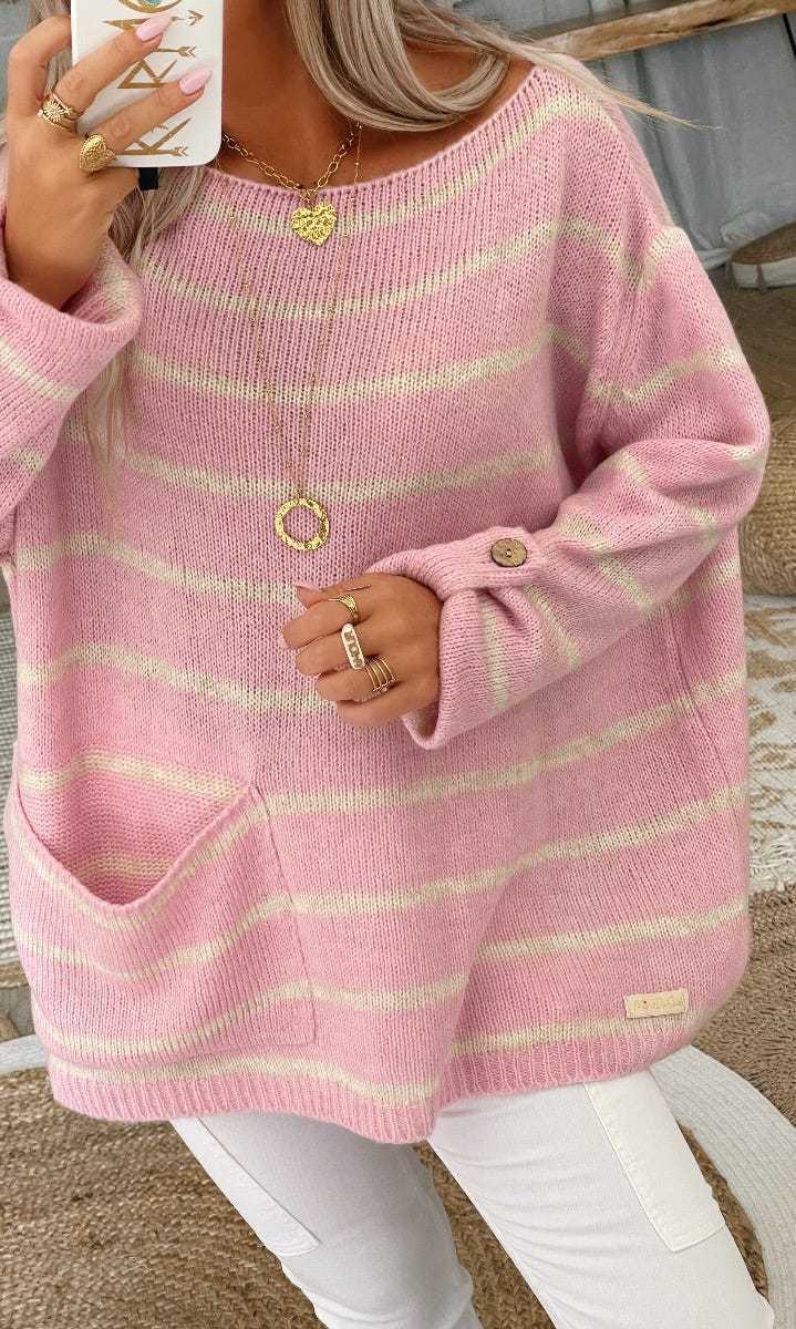 Oversized knit sweater for women with stylish stripes and practical pockets Lune London