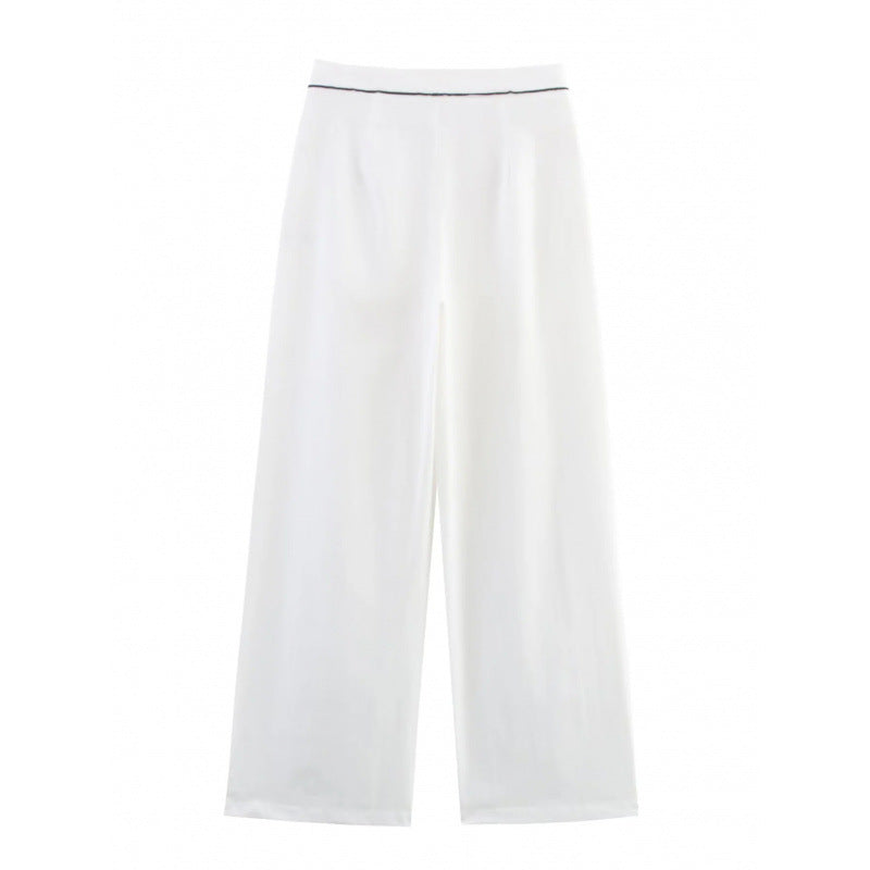Wide-leg high-waisted women's trousers with elegant belt ornament Lune London