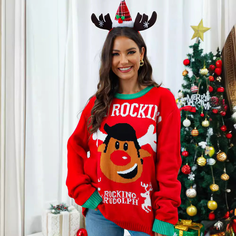 Christmas knitted sweater for women with original deer pattern and relaxed fit Lune London