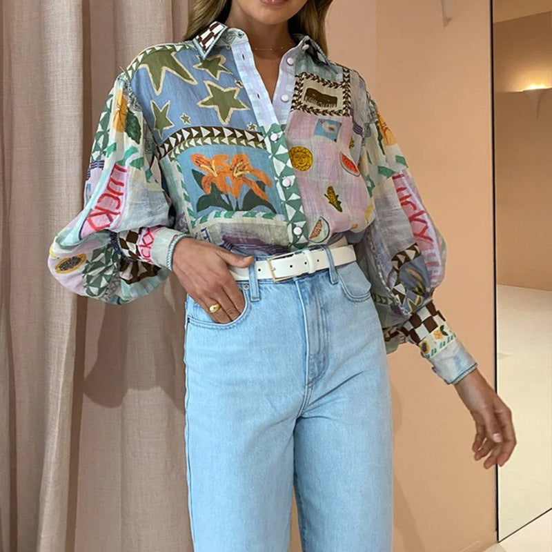Blouse décontractée pour femmes avec des manches bouffantes élégantes et des motifs rayés Chic & Stil
