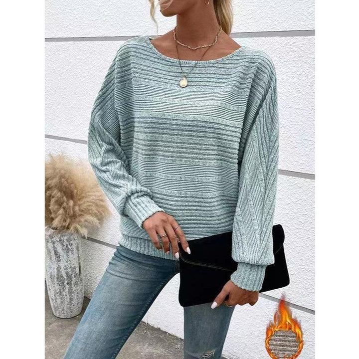 Pull décontracté pour femmes avec motif rayé texturé et manches larges Chic & Stil