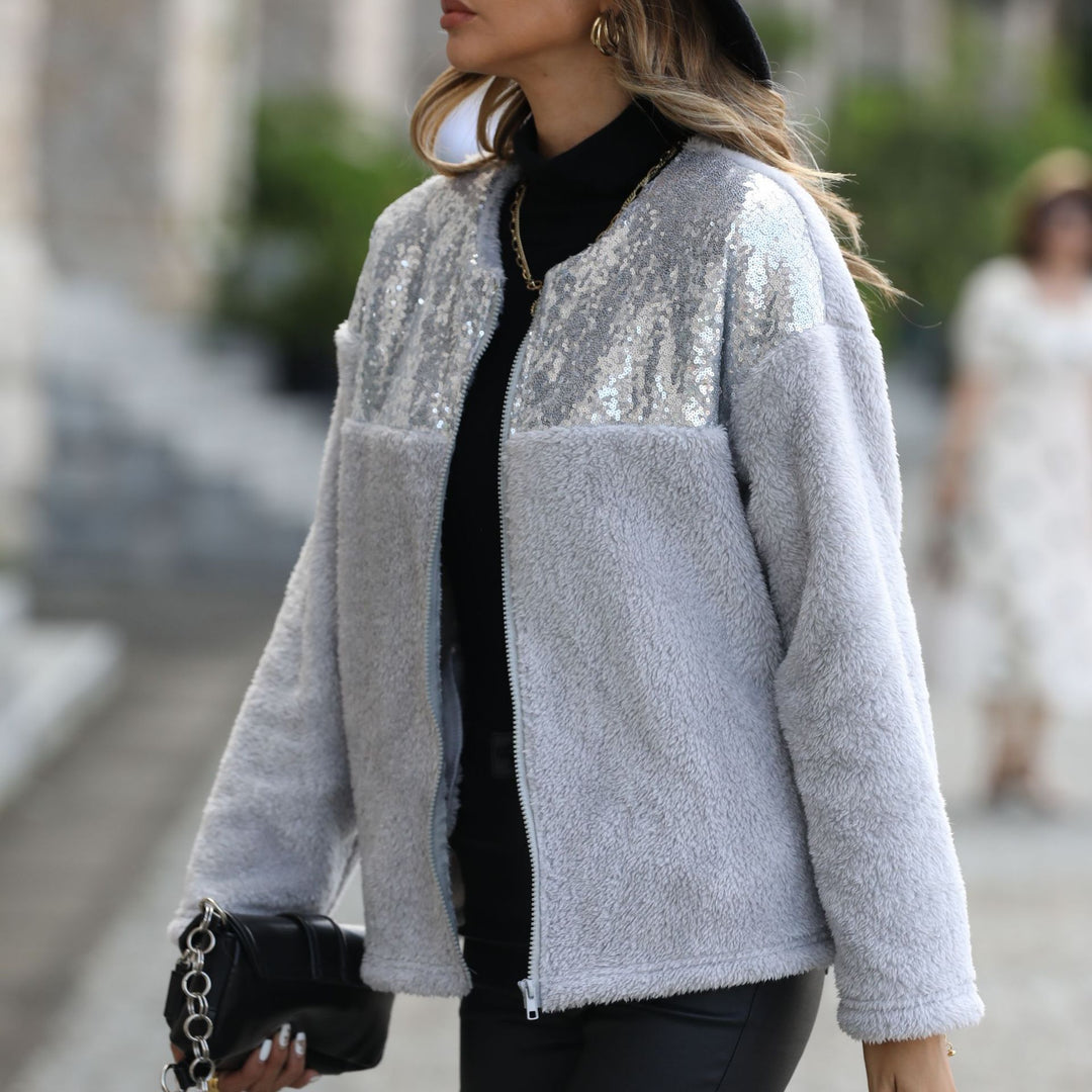 Fleece jacket for women with sparkling appliqués Lune London