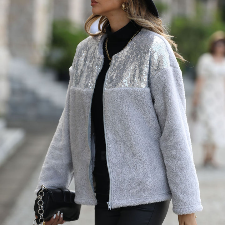 Fleece jacket for women with sparkling appliqués Lune London