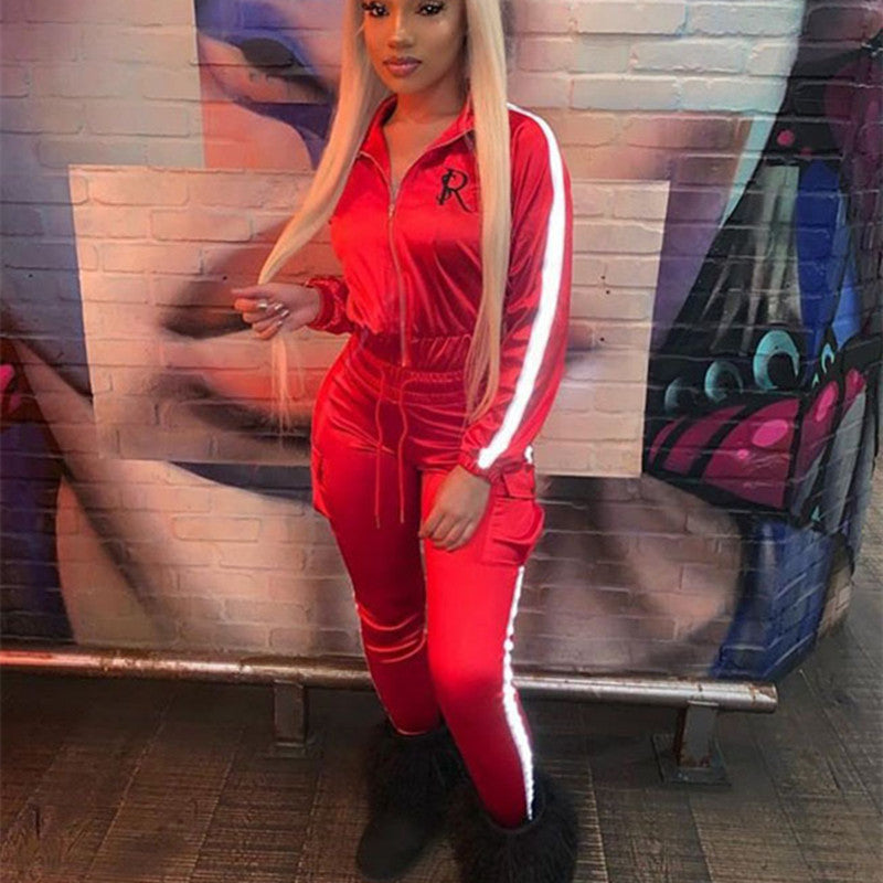 Women's sporty tracksuit set with cropped jacket and jogger pants Lune London