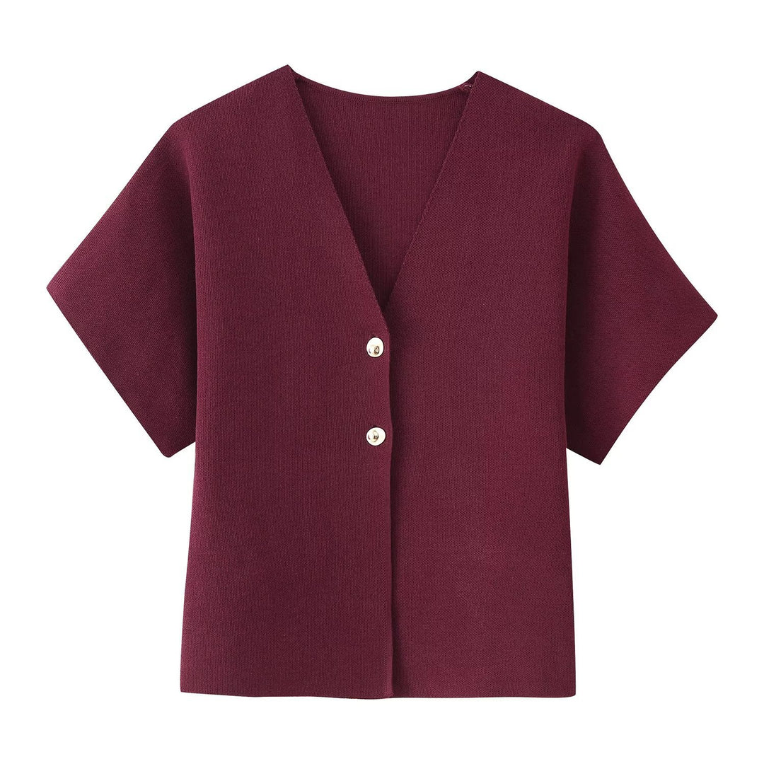 Short sleeved women's jacket with V-neck and decorative buttons Lune London