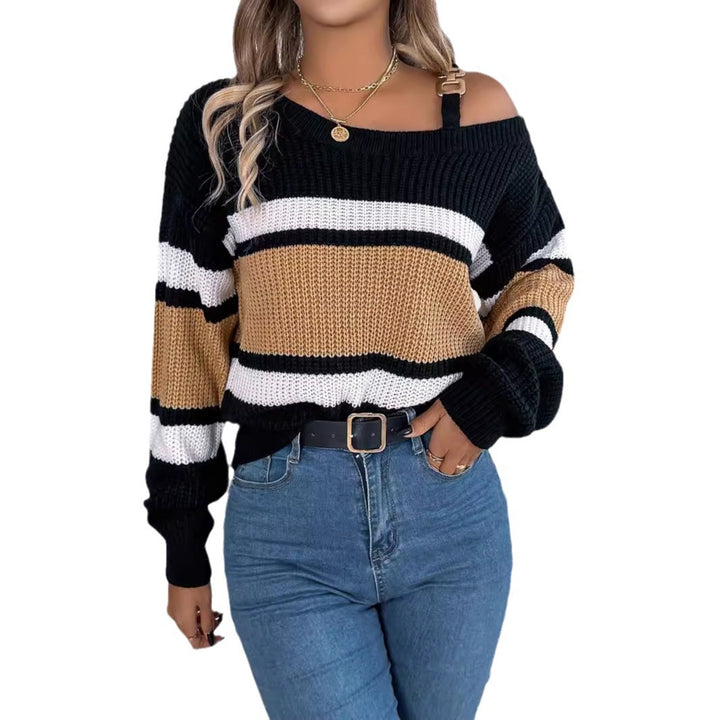 Pull femme à épaules dénudées avec détails à rayures et bretelle tendance Chic & Stil