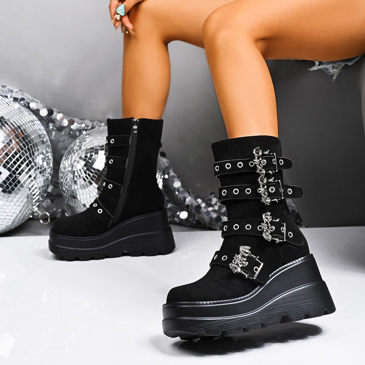 Wedge heel ankle boots for women with trendy buckles and non-slip sole Lune London