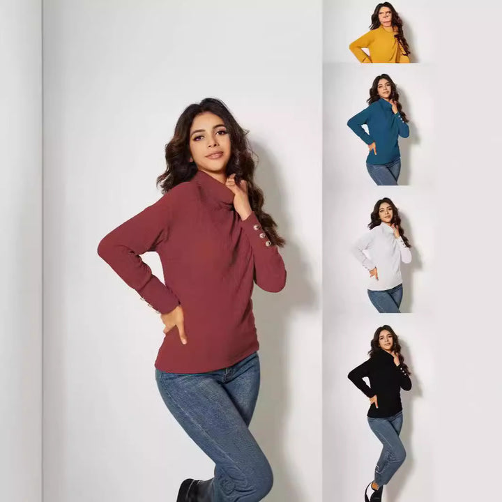 Women Modern Turtleneck Sweater with Button Detail Lune London
